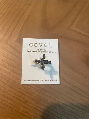 Covet Gold-Plated Ring with Black Stones